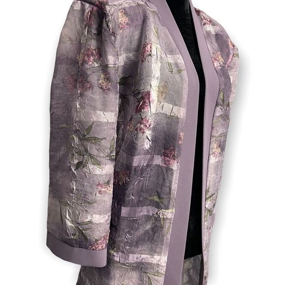 R&M Richards Purple Floral Duster One Size Chic Semi Sheer Purple Long Sleeve - Picture 7 of 7